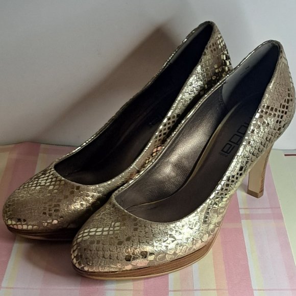 Moda Spana Snakeskin Heels - Metallic Champaigne Gold - Sz.  9m - Picture 4 of 12